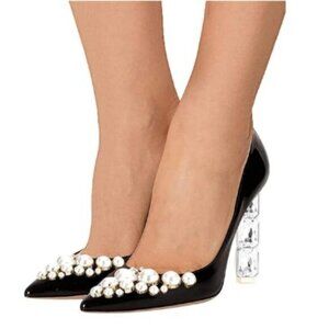 FSJ Black Heels with Pearl Embellishments